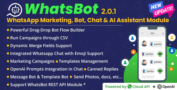 WhatsBot 3.0.0 - Módulo de marketing, bot, chat e assistente pessoal de IA do WhatsApp | Perfex CRM