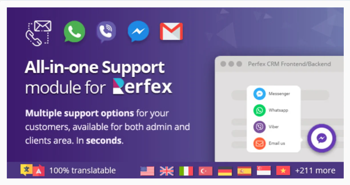 All-in-one Support - Provide client support through WhatsApp, Viber, Messenger | Perfex CRM